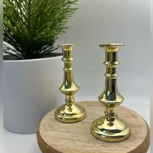 Pair of Vintage-Style Mini Gold Taper Candlestick Holders Miniature Dollhouse